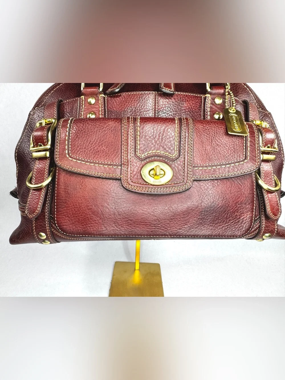 Coach Legacy Large Hamptons Miranda Rare Bordeaux Burgundy Leather Satchel Bag - Picture 4 of 15